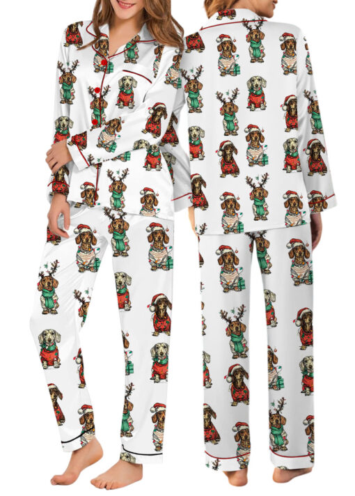 Merry Christmas Dachshund Dog Satin Pajama Set