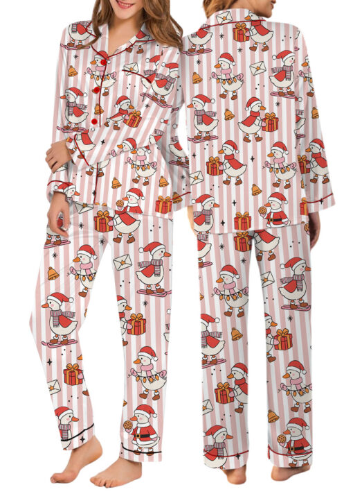 Christmas Santa Goose Satin Pajama Set For Women