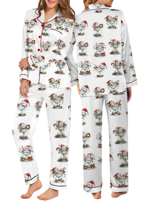 Quirky Snowman Christmas Satin Pajama Set For Women