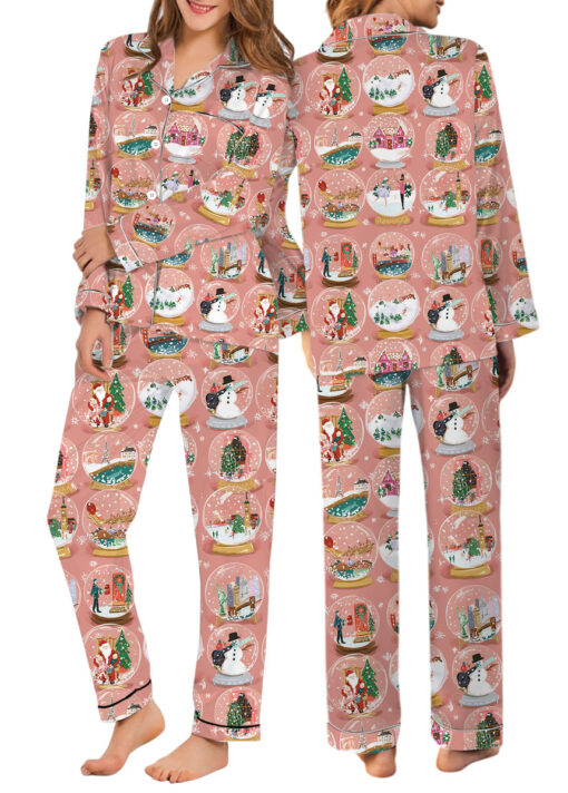 Christmas Snow Globe Satin Pajamas Set For Women