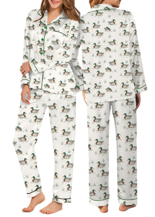 Duck Duck Goose Ducks Bamboo Satin Pajamas Set For Women