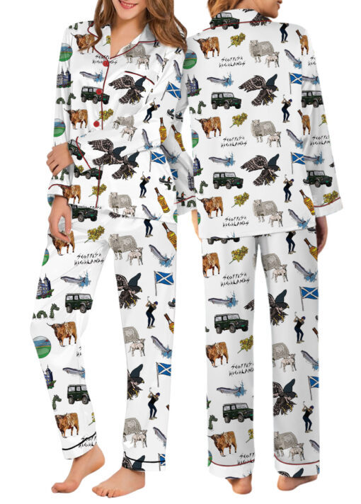 Scottish Highlands Travel Satin Pajama Set For Women