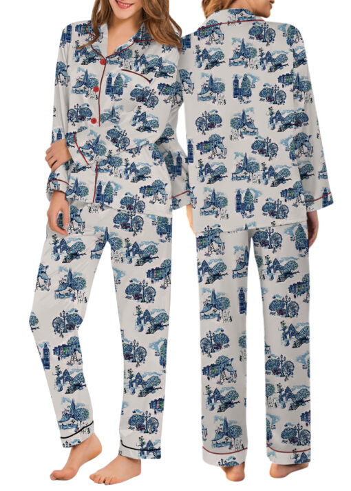Christmas In London Winter Travel London Vibes Short Sleeve Satin Pajama Set