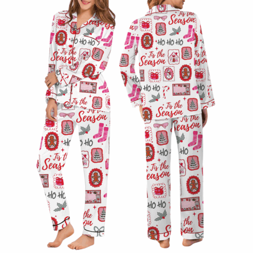 Pink Christmas Xmas Coquette Satin Pajamas Set For Women