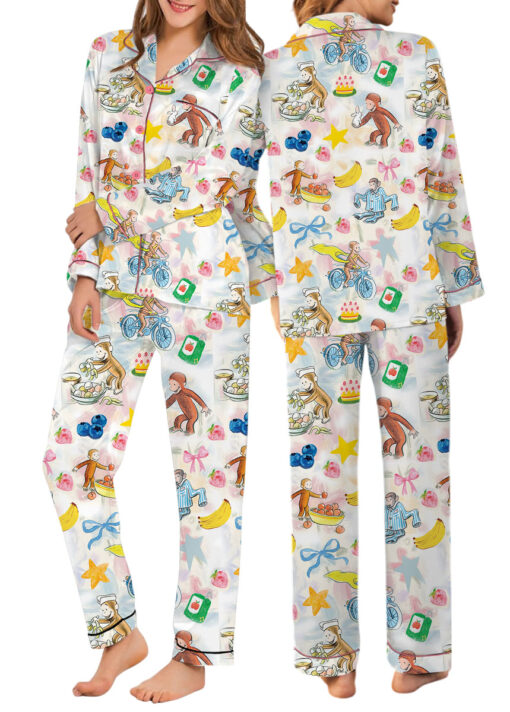 Cute Monkey Satin Pajamas Set For Women