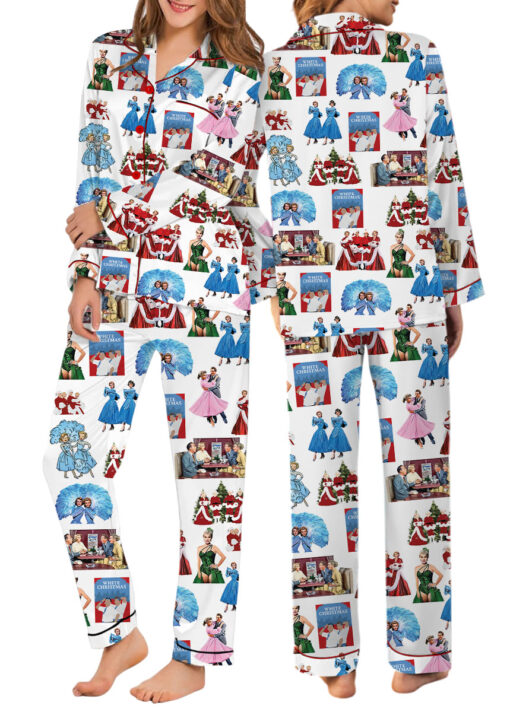 White Christmas Sisters Casual Pajama Set For Women