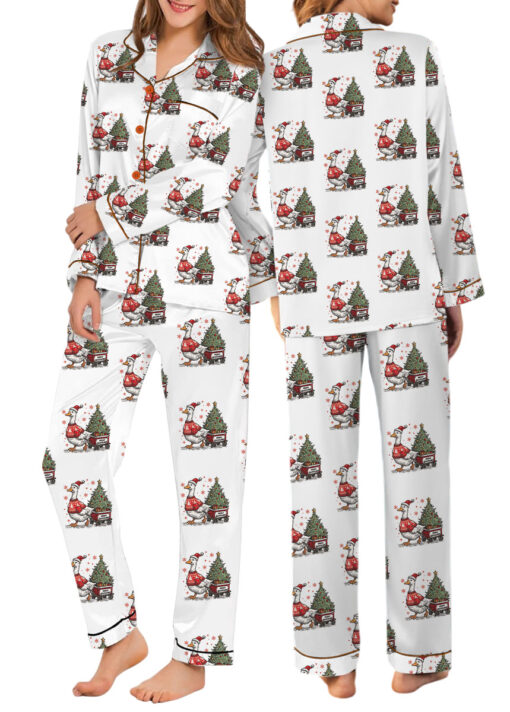 Duck Christmas Satin Pajamas Set For Women