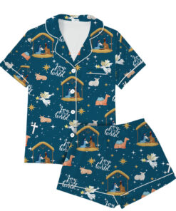 Women’s Nativity Christian Christmas Long Sleeve Satin Pajama Set