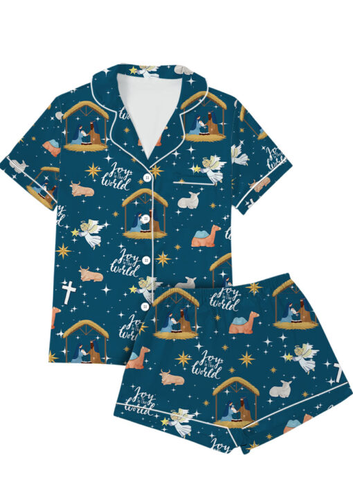 Women’s Nativity Christian Christmas Long Sleeve Satin Pajama Set