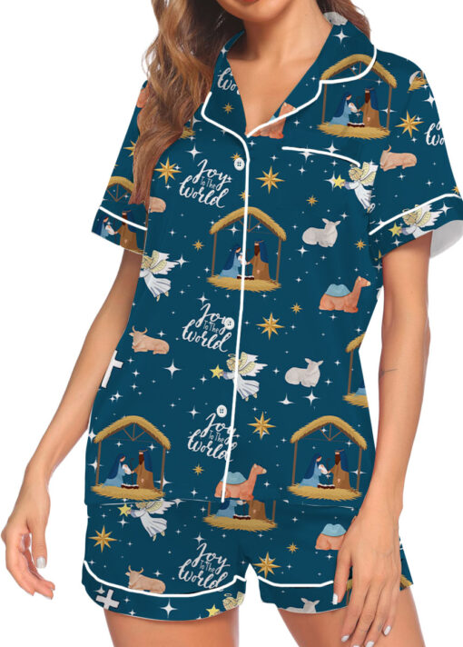 Women’s Nativity Christian Christmas Long Sleeve Satin Pajama Set