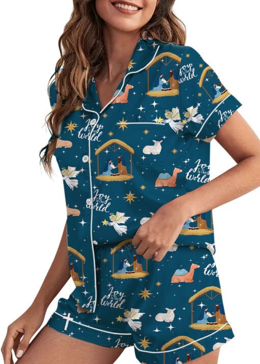 Women’s Nativity Christian Christmas Long Sleeve Satin Pajama Set