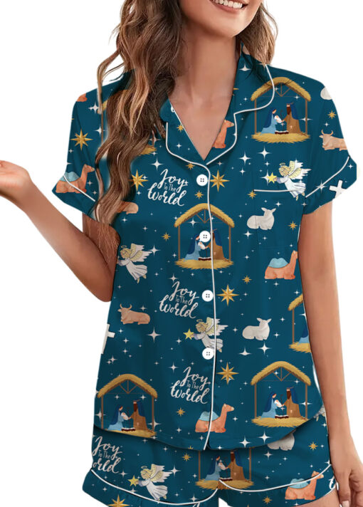 Women’s Nativity Christian Christmas Long Sleeve Satin Pajama Set
