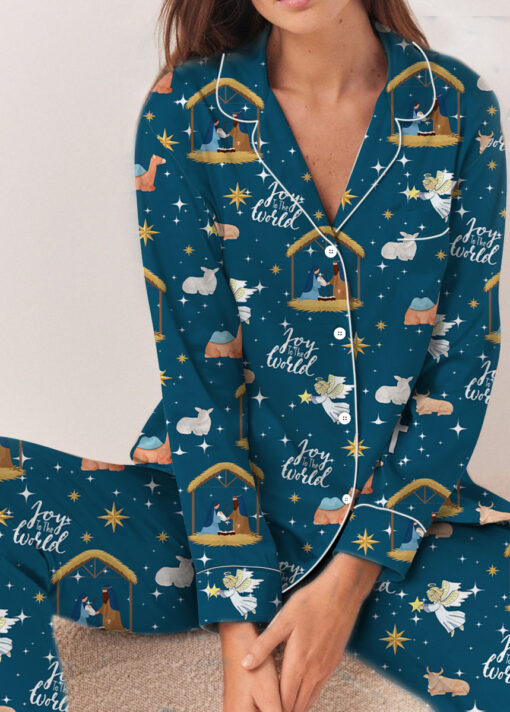 Women’s Nativity Christian Christmas Long Sleeve Satin Pajama Set