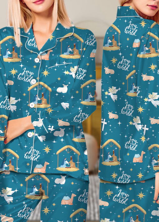 Women’s Nativity Christian Christmas Long Sleeve Satin Pajama Set