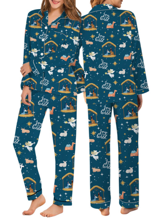 Women’s Nativity Christian Christmas Long Sleeve Satin Pajama Set