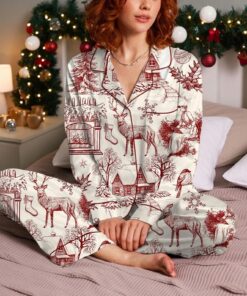 Vintage Christmas Satin Pajamas Set, Christmas Pajamas Set, Family Matching Pajama