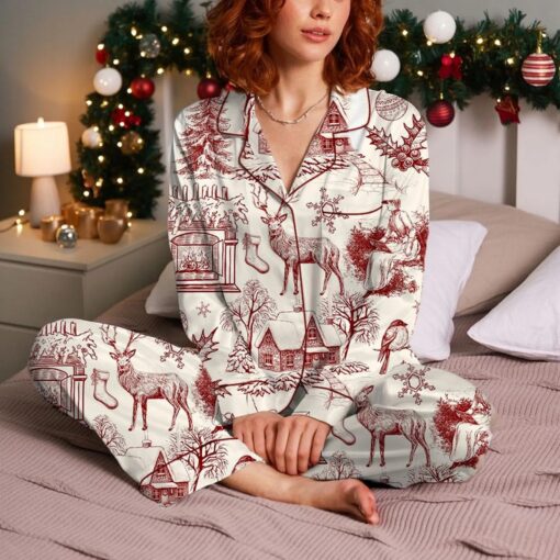 Vintage Christmas Satin Pajamas Set, Christmas Pajamas Set, Family Matching Pajama
