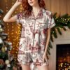 Vintage Christmas Satin Pajamas Set, Christmas Pajamas Set, Family Matching Pajama