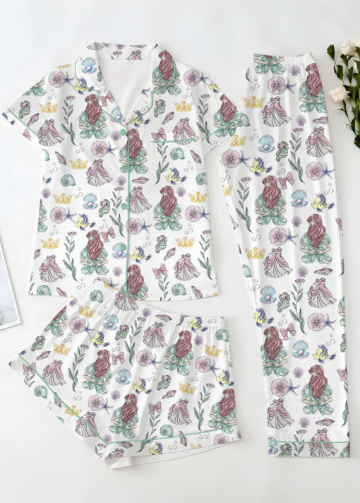 Women’s The Little Mermaid Movie Satin Pajama Set, White Color, US Size S-5XL - Image 14