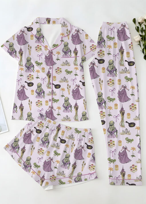 Women's Princesses Back View Pajamas Set For Women, Pastel Lilac Pink Color, US Size S-5XL - Image 13