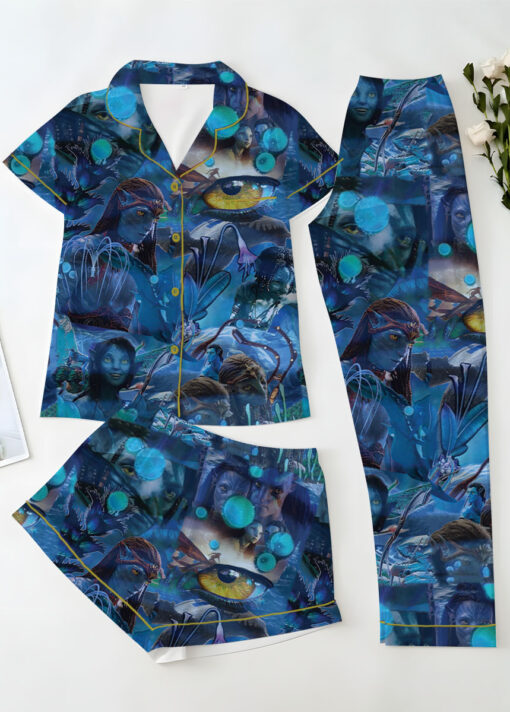 Women’s Avatar The Way Of Water Satin Pajamas Set For Women, Dark Ocean Blue Color, US Size S-5XL - Image 14
