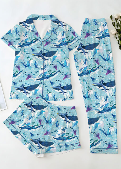 Women’s Avatar The Way Of Water Satin Pajamas Set For Women, Light Blue Color, US Size S-5XL - Image 14