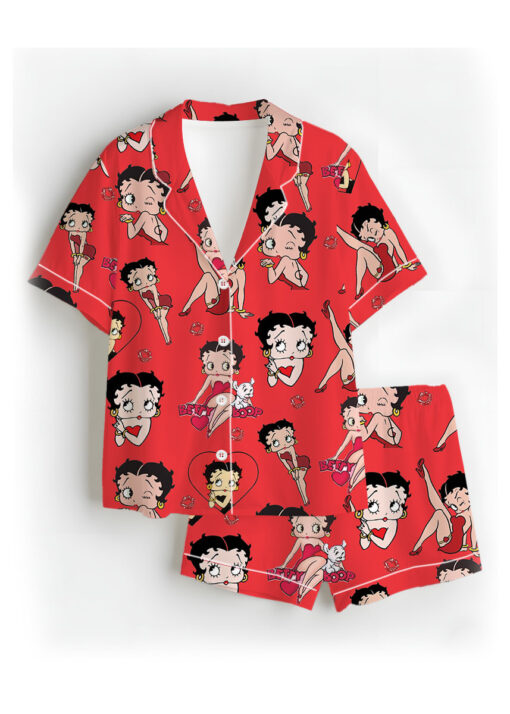Women’s Betty Boop Satin Pajama Set, White And Red Color, US Size S-5XL - Image 15