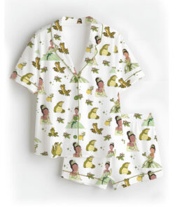 Women’s Tiana Princess Satin Pajama Set, White Color, US Size S-5XL