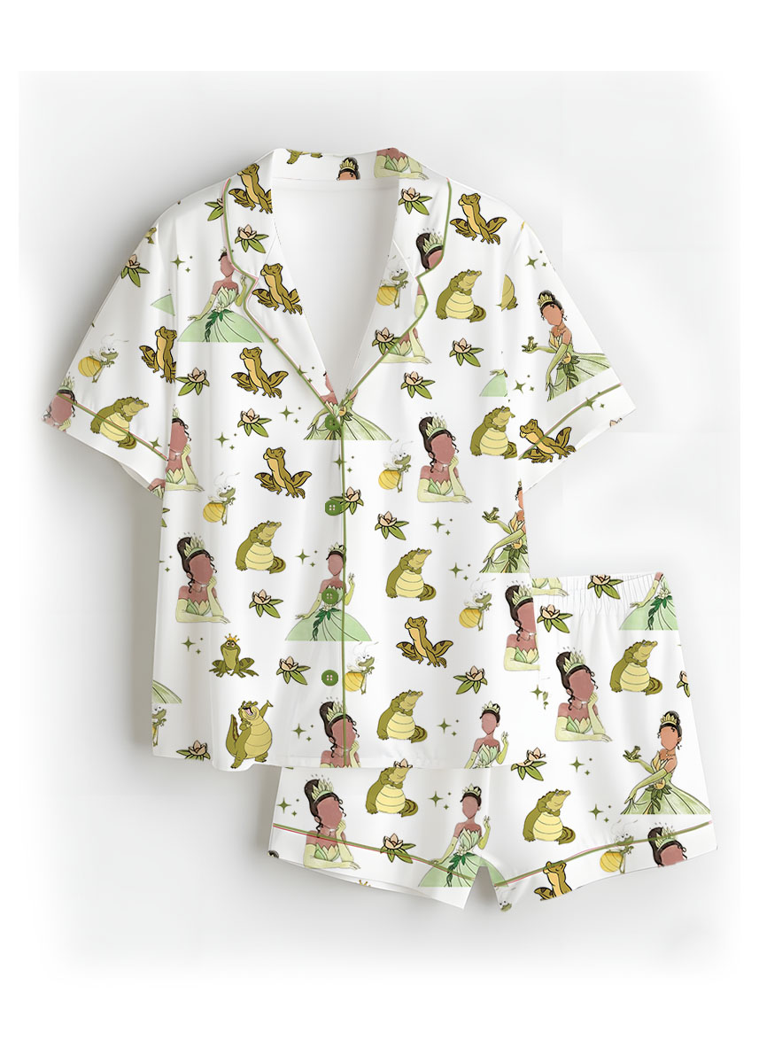 Women’s Tiana Princess Satin Pajama Set, White Color, US Size S-5XL