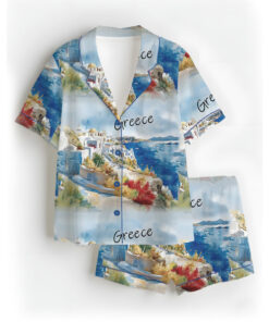 Women's Europe Travel Greece Pajamas Set For Women, Pastel Blue Color, US Size S-5XL