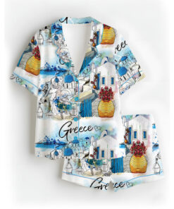 Women's Europe Travel Greece Pajamas Set For Women, White Color, US Size S-5XL