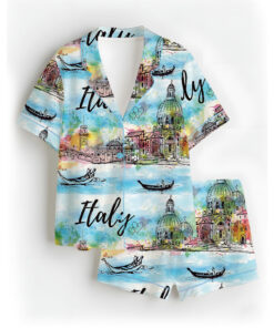 Women's Italy Souvenirs Travel Essentials Pajamas Set For Women, Pastel Blue Color, US Size S-5XL