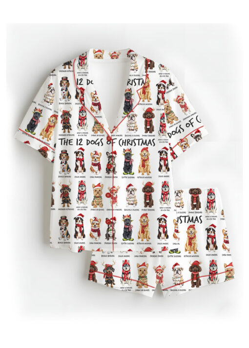 The 12 Dogs Of Christmas Satin Pajamas Set For Women