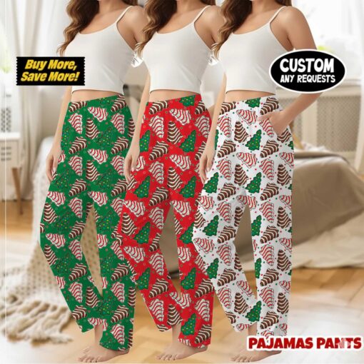 Christmas Tree Cake Satin Pajamas Pants For Women