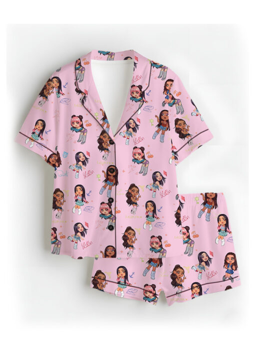 Chibi Katseye Beautiful Chaos World Tour Satin Pajamas Set For Women - Image 24