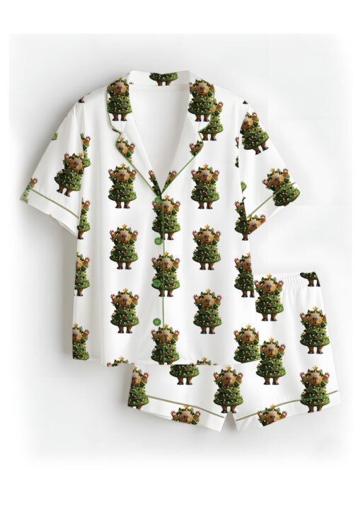 Cute Capybara Christmas Satin Pajamas Set For Women