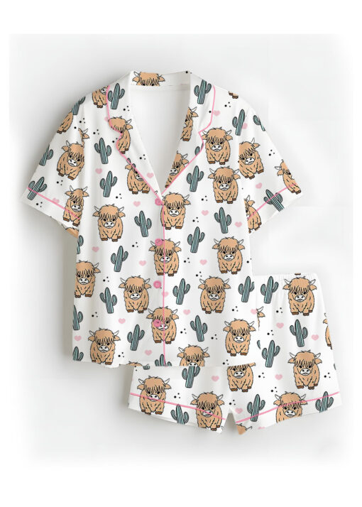 Women’s Western Cow Cactus Satin Pajama Set For Women