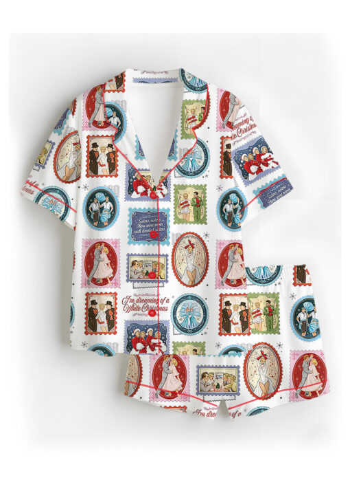 White Christmas Women's Satin Pajama Set For Women