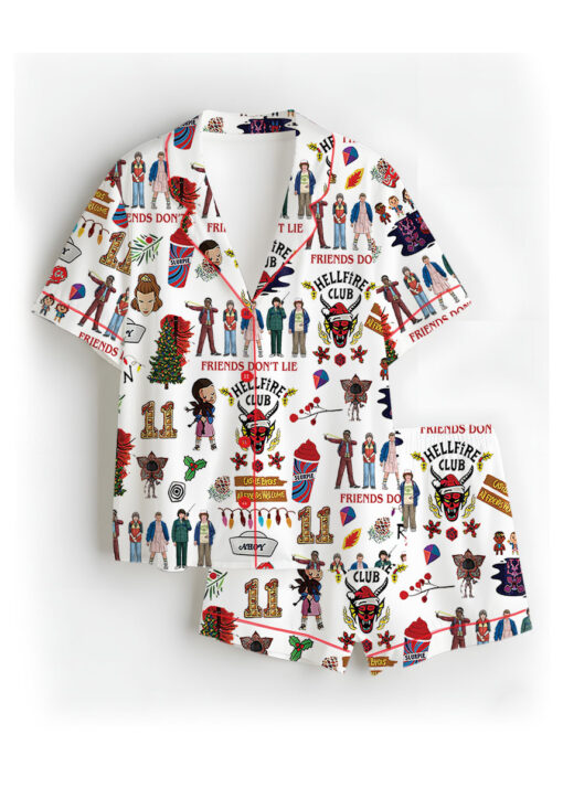 Stranger Things Hellfire Club Friends Don’t Lie Short Sleeve Satin Pajamas Set