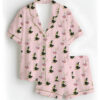 Green And Pink Duck Satin Pajamas Set For Women