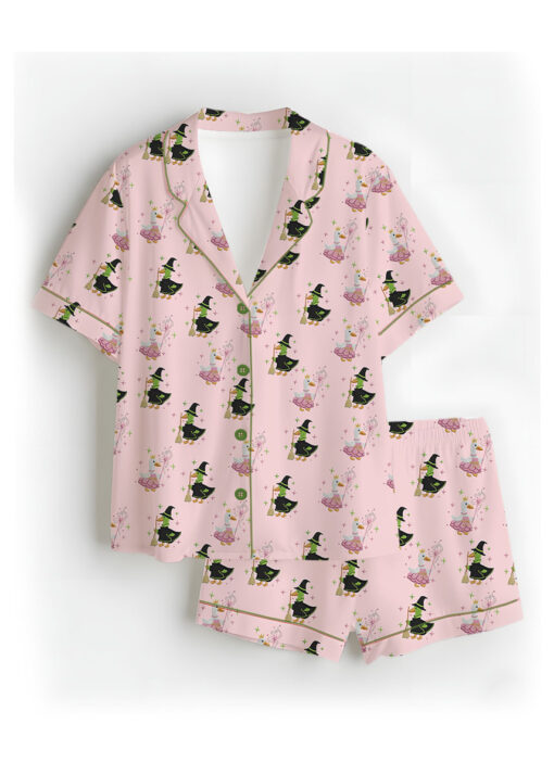 Green And Pink Duck Satin Pajamas Set For Women