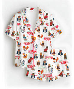 Stranger Cats Cute Satin Pajamas Set For Women