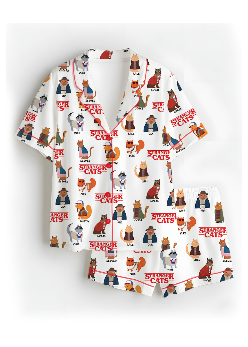 Stranger Cats Cute Satin Pajamas Set For Women