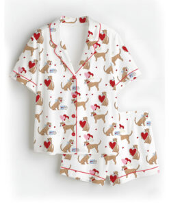 Women’s Puppy Love Valentines Day Dog Lover Dog Mom Satin Pajamas Set