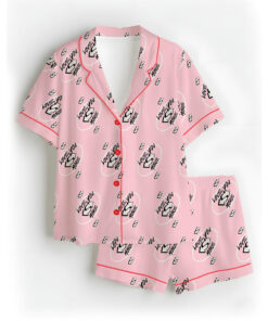 Love You More Pink Color Satin Pajama Set For Women