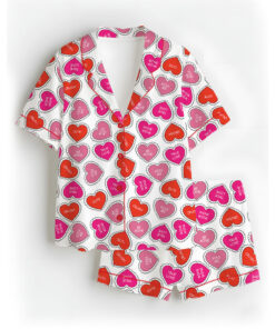 Valentine Day's Heart Shape Satin Pajama Set For Women