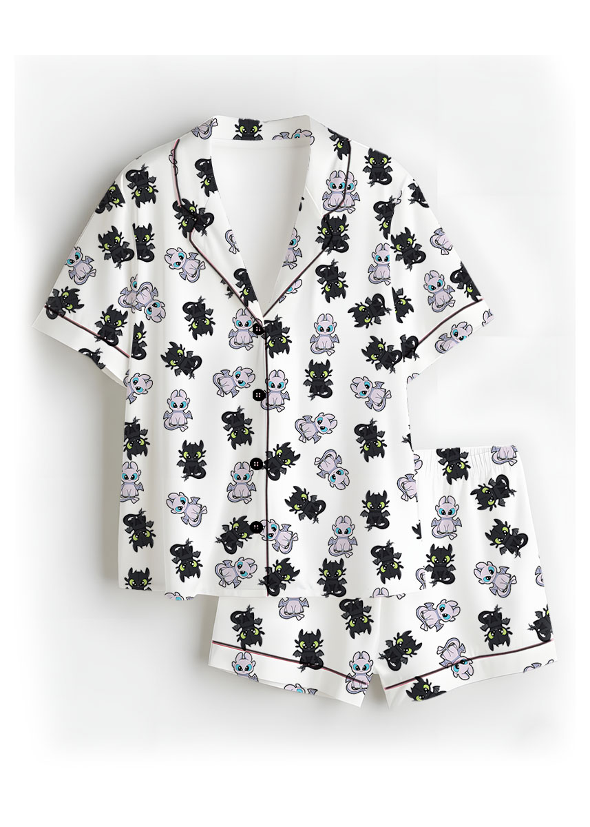 Toothless And Light Fury Satin Pajamas Set For Women
