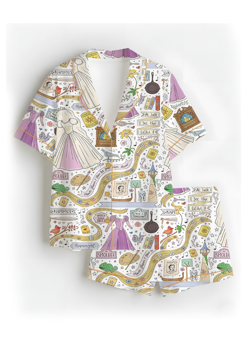 Women’s Rapunzel Princess Satin Pajama Set, White Color, US Size S-5XL