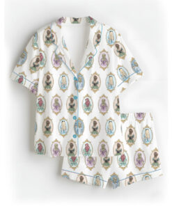 Women’s Princesses Mirror Back View Iron Satin Pajamas Set For Women, White Color, US Size S-5XL