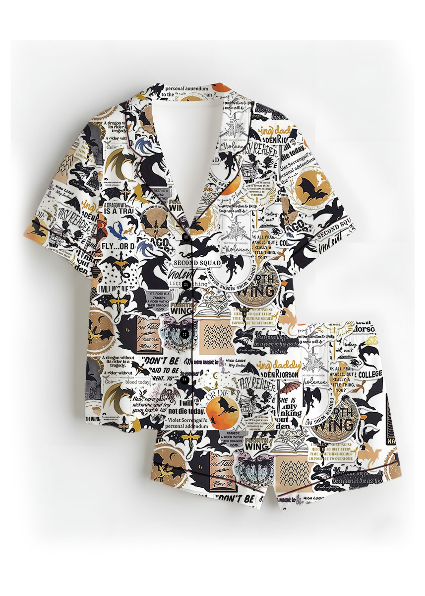 Women’s Fourth Wing Empyrean Satin Pajama Set, White Color, US Size S-5XL